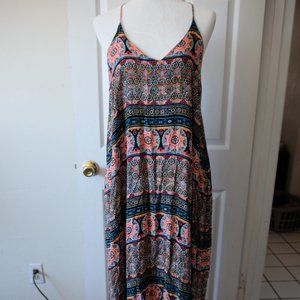 Xhiliration Boho Maxi Print Dress with Pockets